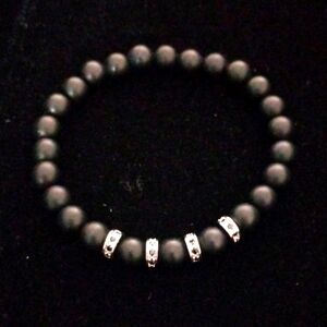 Black bead stretchy bracelet silver rhinestone